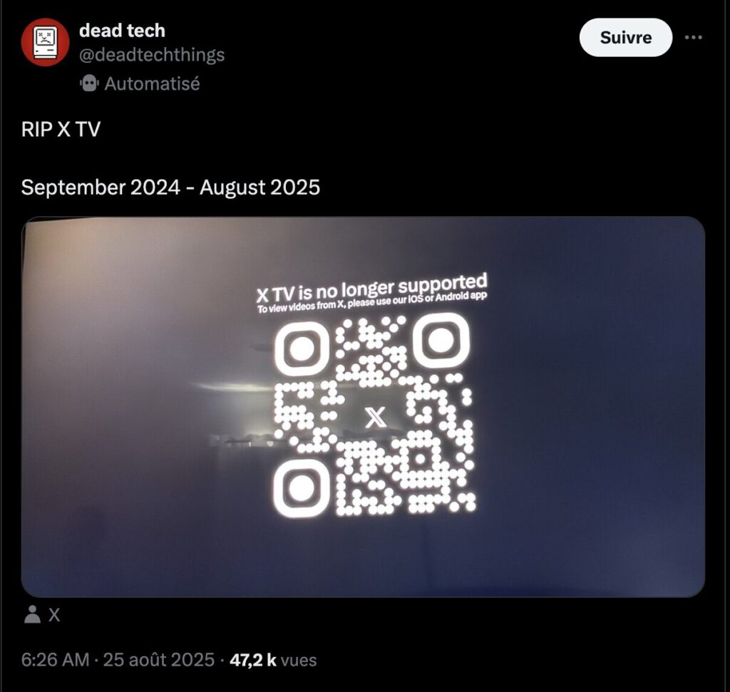 La page d'accueil de X TV incite désormais à télécharger l'application X sur son smartphone.
