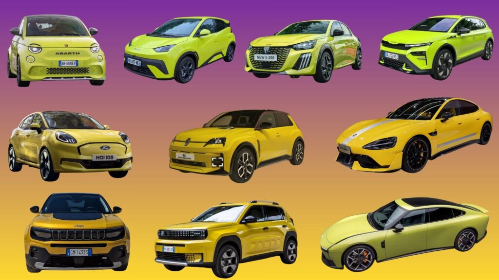 Echantillon des voitures électriques lancées en jaune // Source : Montage coloré de Raphaelle Baut Echantillon des voitures électriques lancées en jaune // Source : Montage coloré de Raphaelle Baut