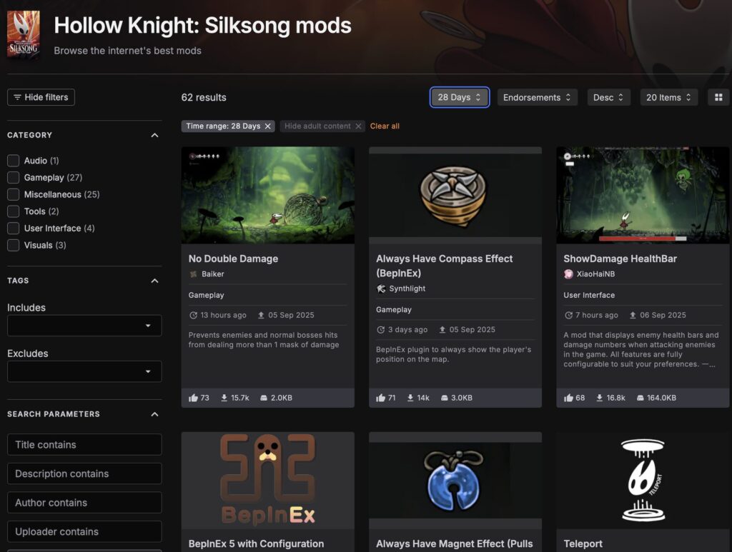 Les mods de Hollow Knight: Silksong les plus populaires sont pensés pour le rendre moins dur Les mods de Hollow Knight: Silksong les plus populaires sont pensés pour le rendre moins dur