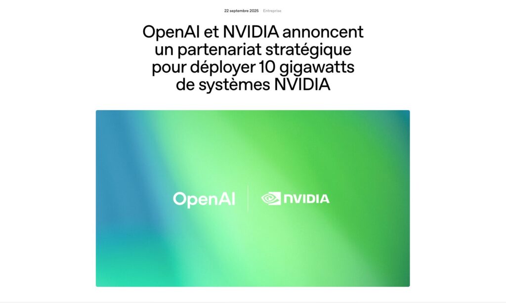 Les deux géants de la tech ont signé « une lettre d’intention pour un partenariat stratégique historique ». // Source : Nvidia et OpenAI
