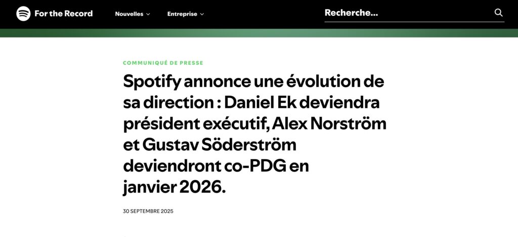 Spotify a annoncé la nouvelle via un communiqué. // Source : Spotify