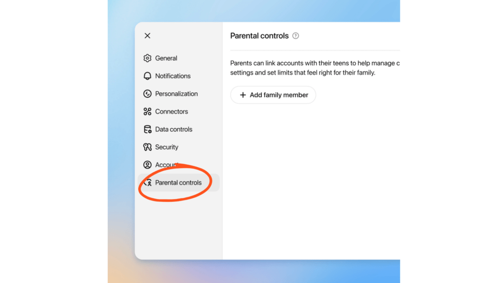 Les parents peuvent personnaliser l'expérience de ChatGPT via une simple page de configuration dans les paramètres du compte.  // Source : OpenAI