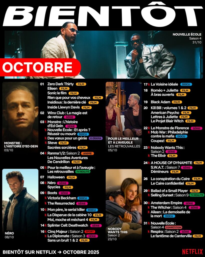 Les sorties Netflix en octobre 2025