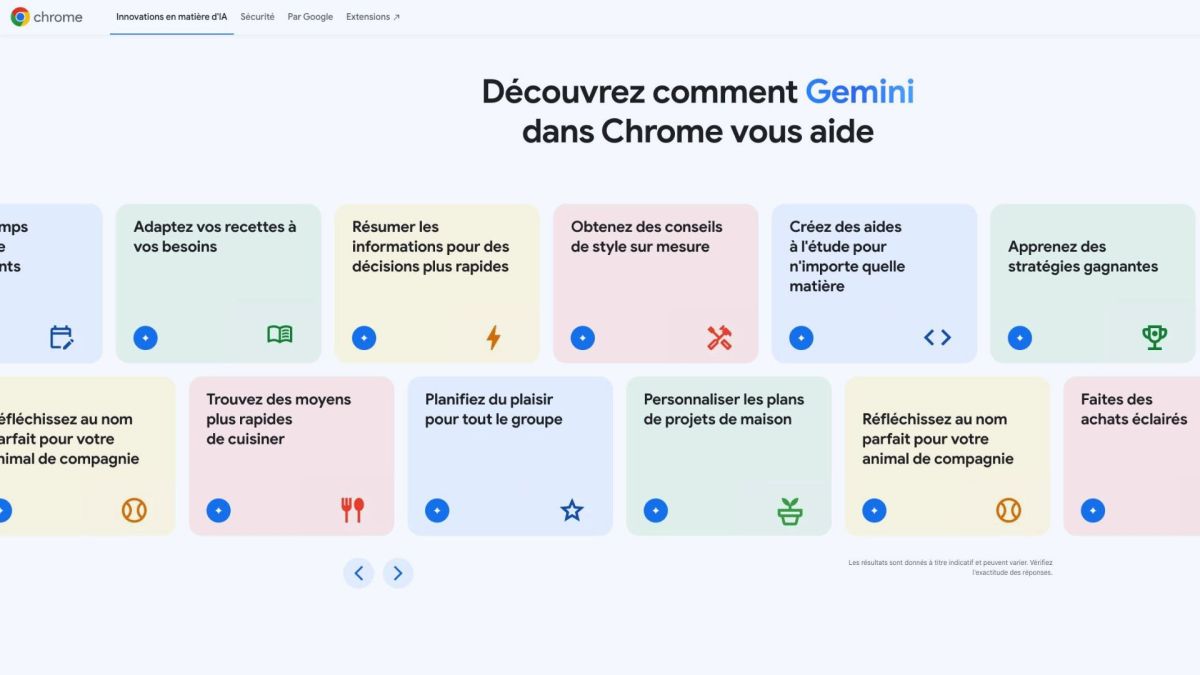 Pour pouvoir utiliser Gemini dans Chrome sur votre ordinateur il faut être situé aux États-Unis. // Source : Google