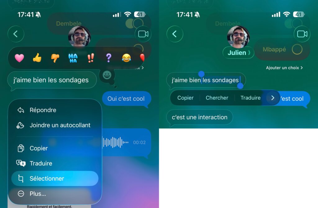 La sélection d'un bout de texte dans iOS 26. La sélection d'un bout de texte dans iOS 26.