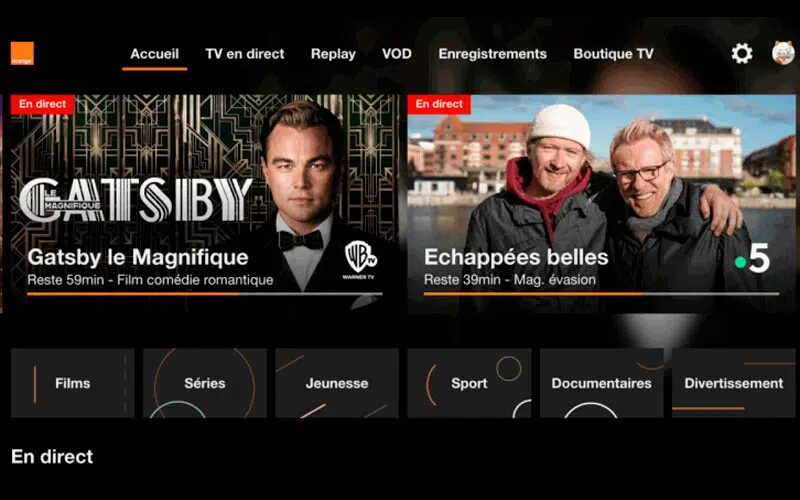 L'interface d'Orange TV. L'interface d'Orange TV.