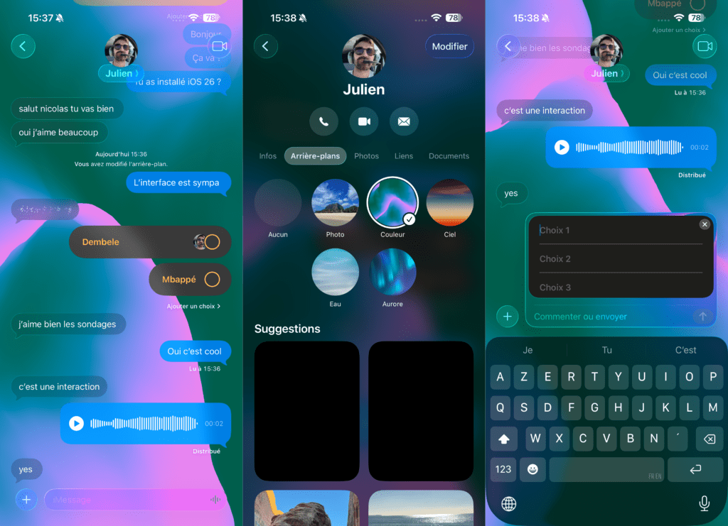 La nouvelle application Messages dans iOS 26. La nouvelle application Messages dans iOS 26.