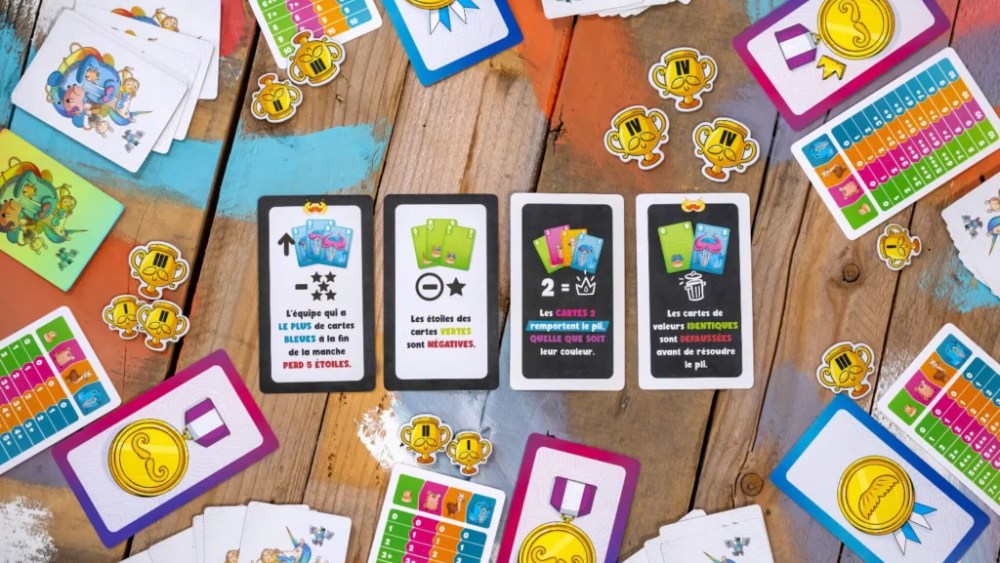 La partie est terminée : les jetons points ont été distribués et on voit les 4 règles. // Source : Lumberjacks Studio La partie est terminée : les jetons points ont été distribués et on voit les 4 règles. // Source : Lumberjacks Studio