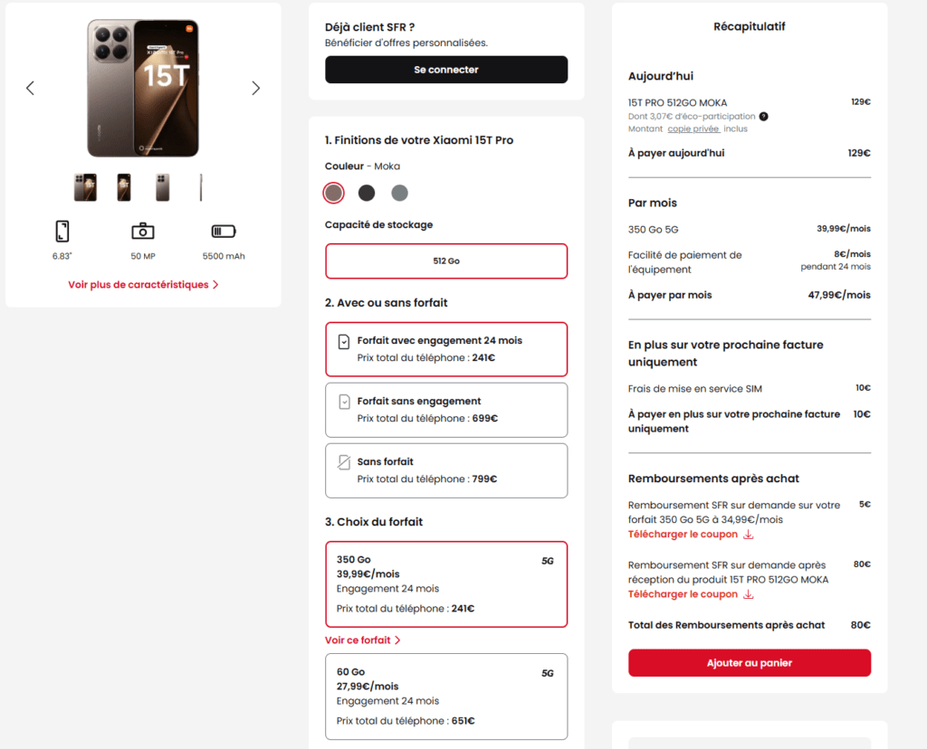 Le Xiaomi 15T Pro à 49 € chez SFR