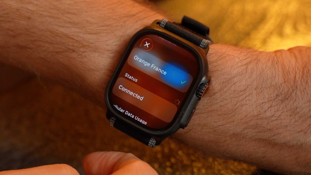 Pendant nos tests de l'Apple Watch Ultra 3, nous n'avons pas réussi à capter la 5G chez Orange. Nous étions toujours en 4G. // Source : Numerama