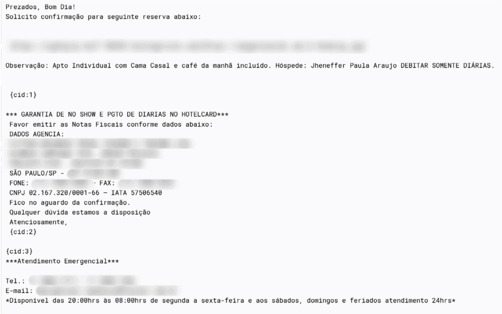 Exemple d'un mail de phishing provenant de la campagne récente de RevengeHotels // Source : Kaspersky