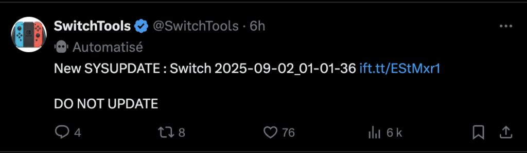Sur X, les comptes dédiés au piratage de la Switch avertissent sur des modifications des fichiers nécessaires à l'installation de custom firmwares. Sur X, les comptes dédiés au piratage de la Switch avertissent sur des modifications des fichiers nécessaires à l'installation de custom firmwares.