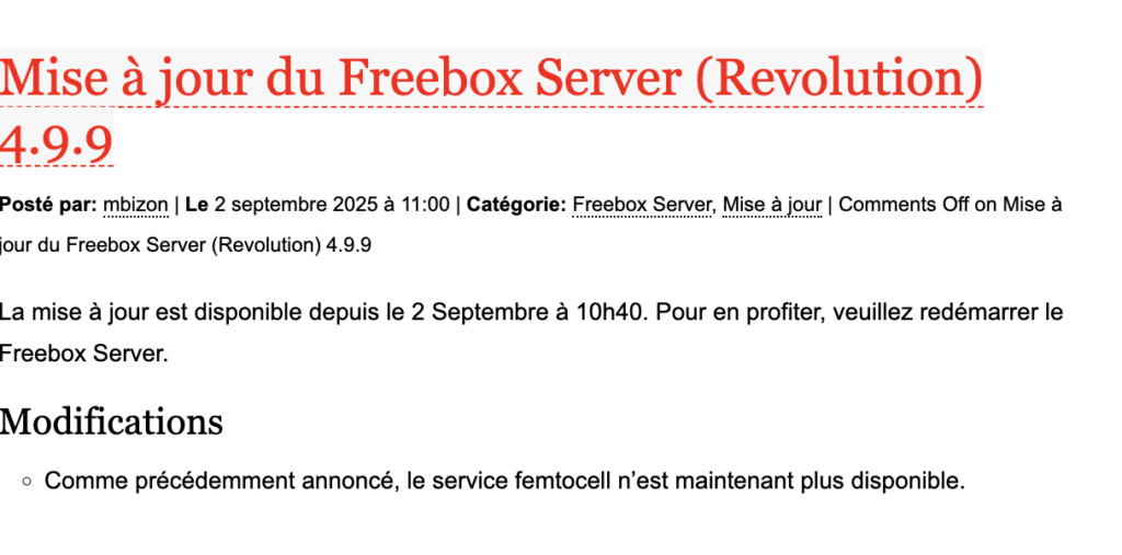 La mise à jour 4.9.9 supprime le support femtocell. La mise à jour 4.9.9 supprime le support femtocell.