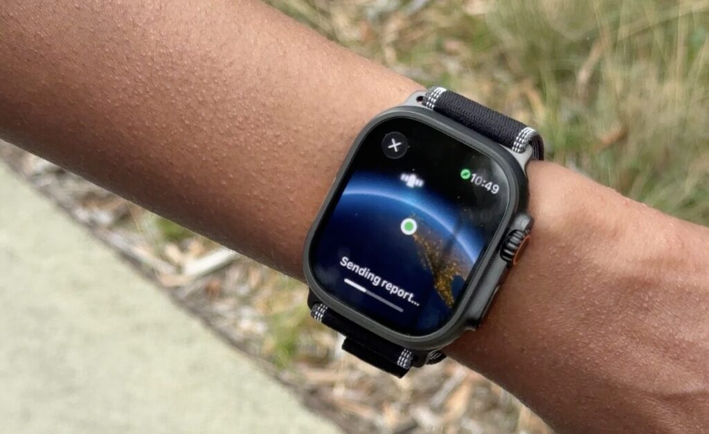 L'envoi d'un message d'urgence avec une Apple Watch satellite. L'envoi d'un message d'urgence avec une Apple Watch satellite.