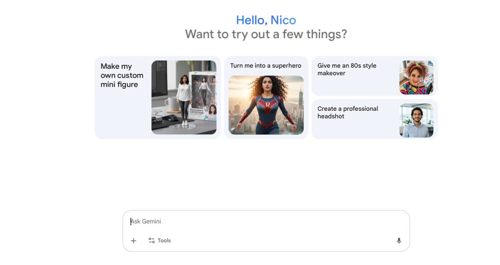 Page d'accueil de Google Gemini