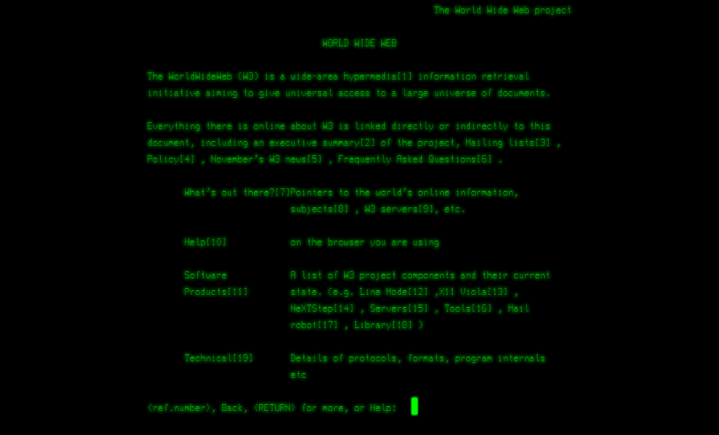 Capture d'écran de la page recréée du premier site Web // Source : CERN Capture d'écran de la page recréée du premier site Web // Source : CERN