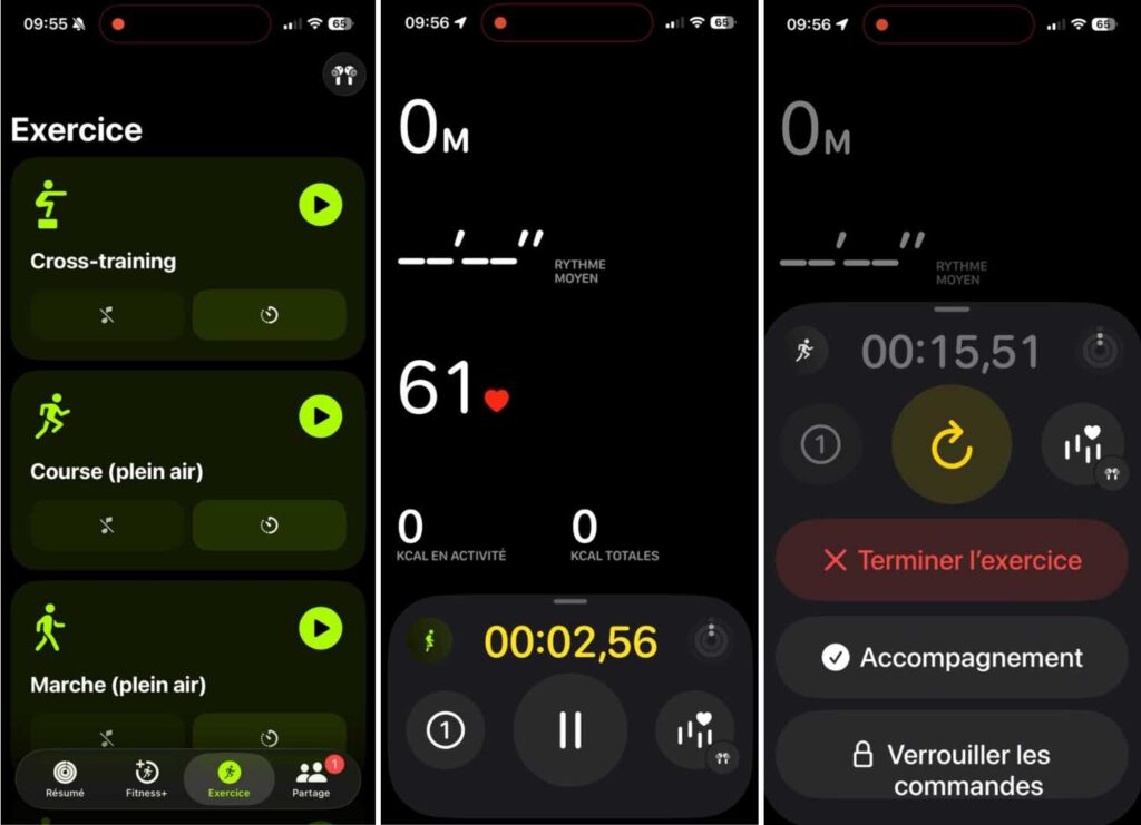 Le seul moyen de déclencher le capteur de fréquence cardiaque est de passer par Forme sur iPhone.