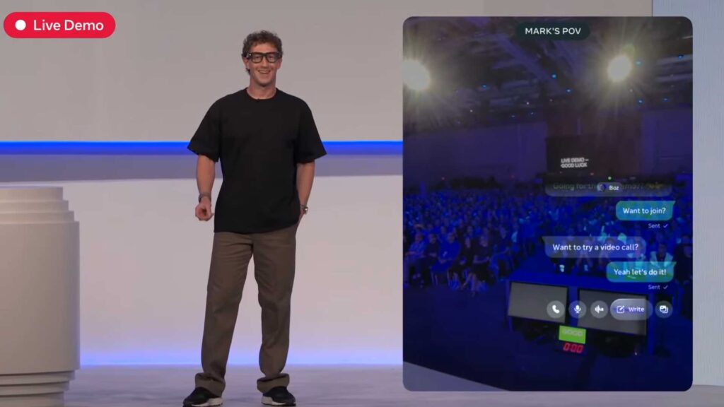 Zuckerberg pendant le Meta Connect 2025 avec les Meta Ray-Ban Display. // Source : Meta