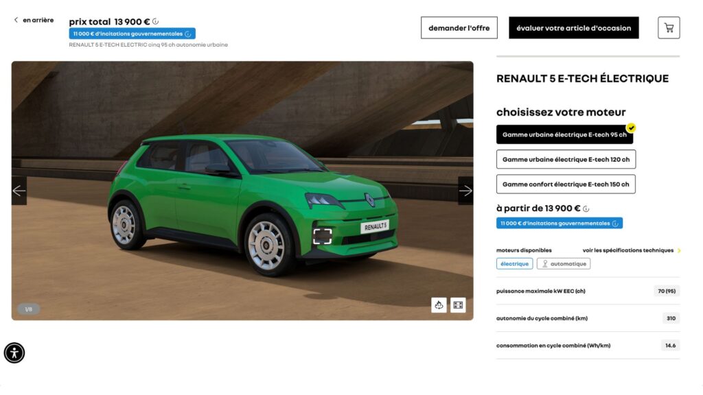 Le configurateur de la Renault 5 en Italie avec des prix alléchants // Source : Renault (site italien)