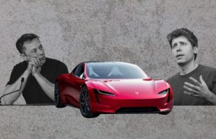 Le Tesla Roadster nouveau sujet de dispute entre Altman et Musk // Source : Montage Numerama réalisé avec Canva Le Tesla Roadster nouveau sujet de dispute entre Altman et Musk // Source : Montage Numerama réalisé avec Canva