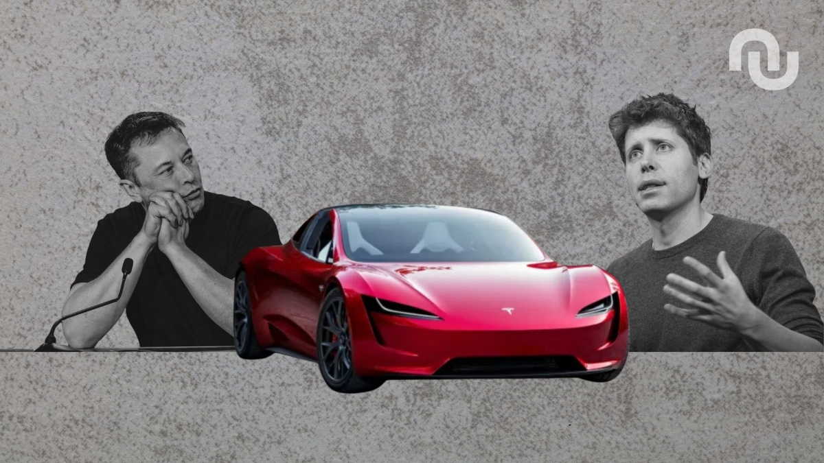 Le Tesla Roadster nouveau sujet de dispute entre Altman et Musk // Source : Montage Numerama réalisé avec Canva Le Tesla Roadster nouveau sujet de dispute entre Altman et Musk // Source : Montage Numerama réalisé avec Canva