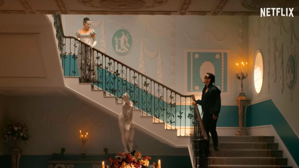 Sophie et Benedict, les stars de la saison 4 de Bridgerton // Source : Capture d'écran YouTube Netflix (image modifiée) Sophie et Benedict, les stars de la saison 4 de Bridgerton // Source : Capture d'écran YouTube Netflix (image modifiée)