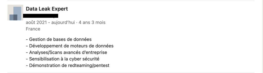 Sur LinkedIn, le principal suspect se présentait comme un expert en fuite de données // Source : LinkedIn Sur LinkedIn, le principal suspect se présentait comme un expert en fuite de données // Source : LinkedIn