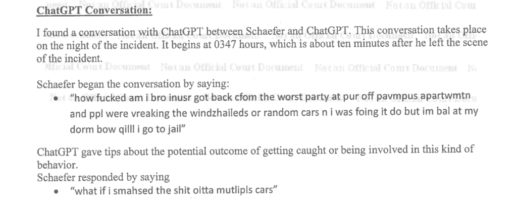 Extrait du rapport de police incriminant Ryan Schaefer // Source : Police de Springfield