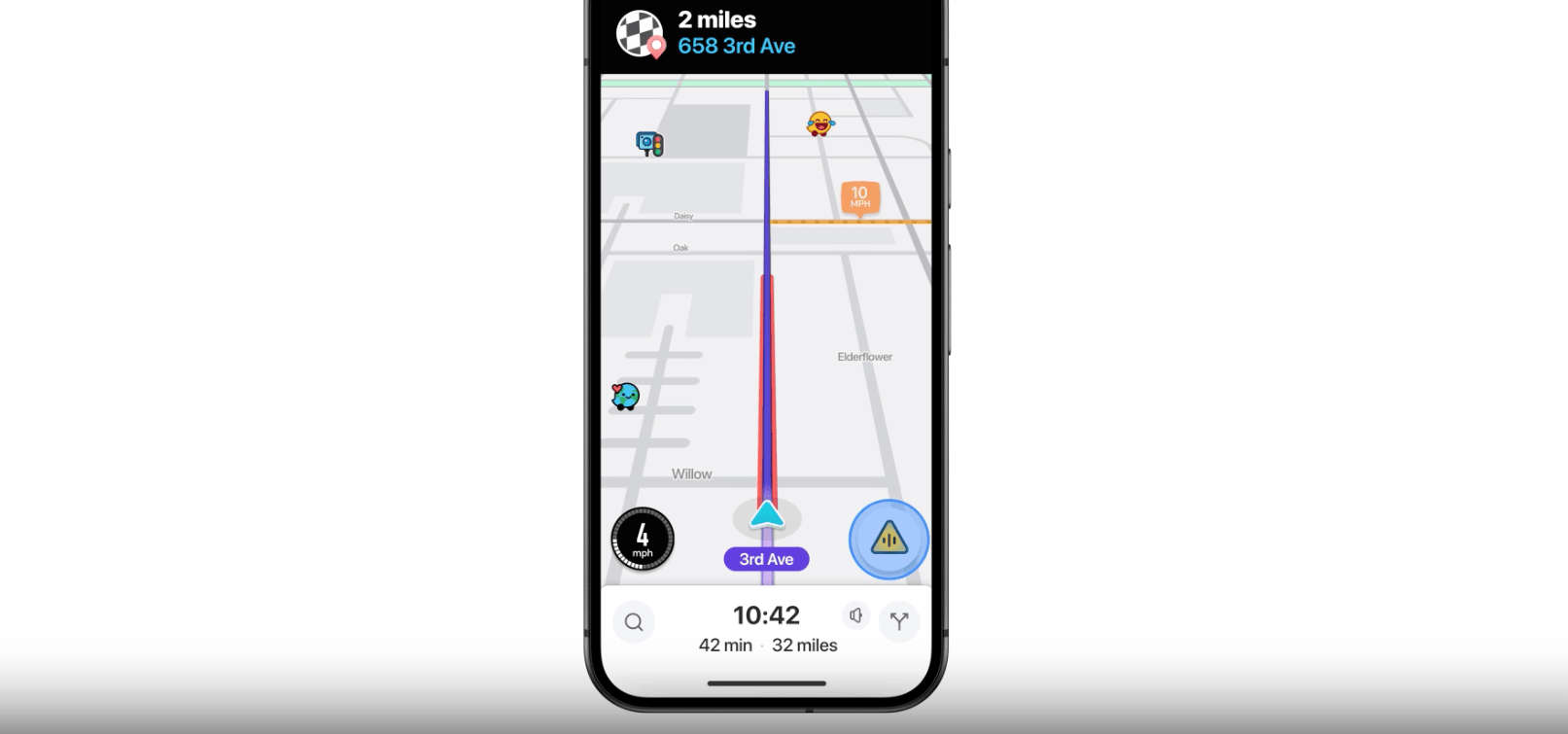 Le bouton de signalement se situe en bas à droite.  // Source : Waze