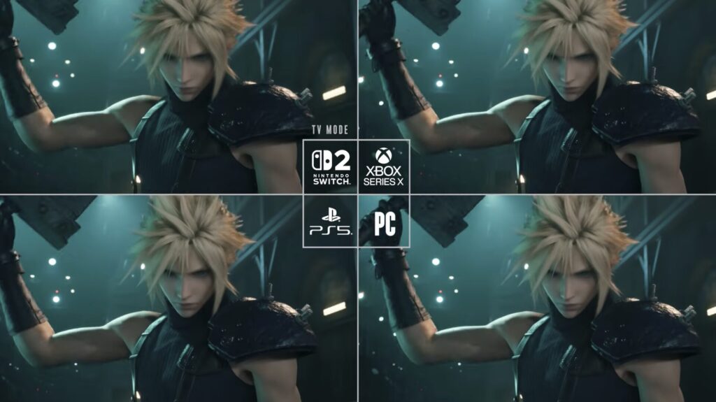 Comparaison de Final Fantasy VII Remake sur Switch 2 (mode TV), Xbox Series X, PS5 et PC Comparaison de Final Fantasy VII Remake sur Switch 2 (mode TV), Xbox Series X, PS5 et PC