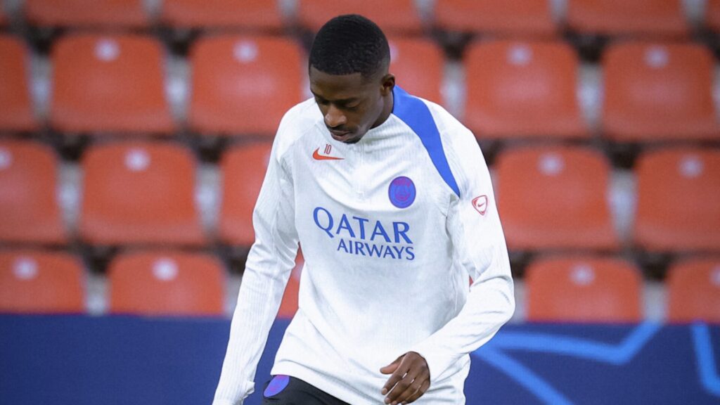 Ousmane Dembélé à l'entraînement avec le PSG // Source : Compte X du PSG Ousmane Dembélé à l'entraînement avec le PSG // Source : Compte X du PSG