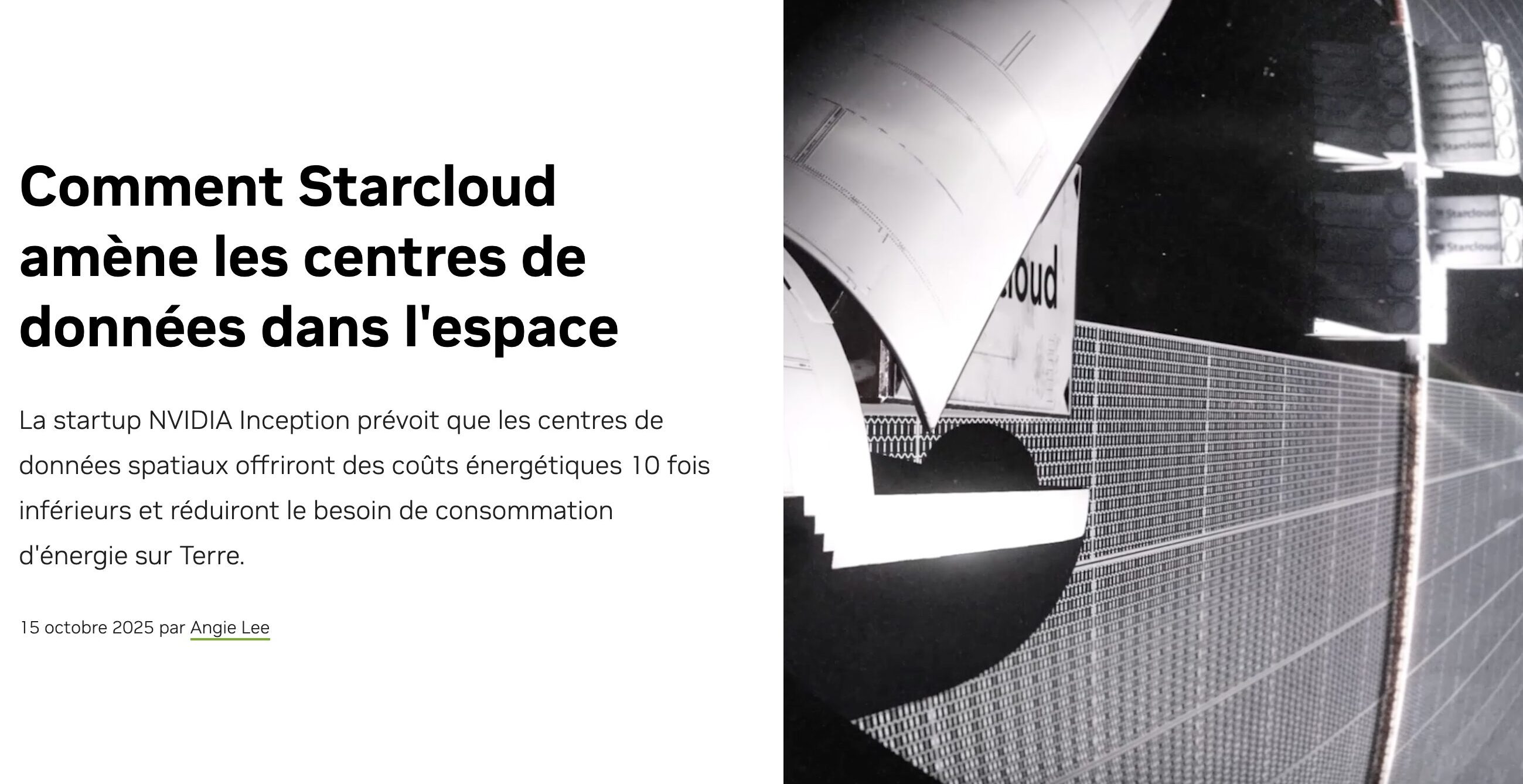 Le prochain lancement du satellite Starcloud est prévu pour novembre. // Source : Nvidia / Starcloud Le prochain lancement du satellite Starcloud est prévu pour novembre. // Source : Nvidia / Starcloud