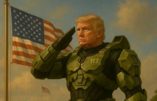 Donald Trump déguisé en héros de la saga Halo // Source : Maison-Blanche Donald Trump déguisé en héros de la saga Halo // Source : Maison-Blanche