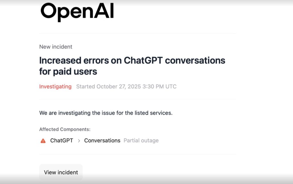 Première communication officielle sur l'incident // Source : OpenAI Première communication officielle sur l'incident // Source : OpenAI