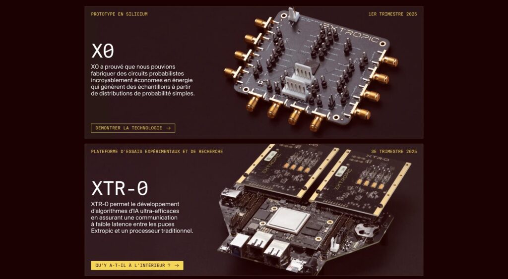 Contrairement aux processeurs classiques, qui exécutent des calculs déterministes et rigides, les circuits développés par ExtropicAI fonctionnent sur un principe probabiliste. // Source : ExtropicAI Contrairement aux processeurs classiques, qui exécutent des calculs déterministes et rigides, les circuits développés par ExtropicAI fonctionnent sur un principe probabiliste. // Source : ExtropicAI