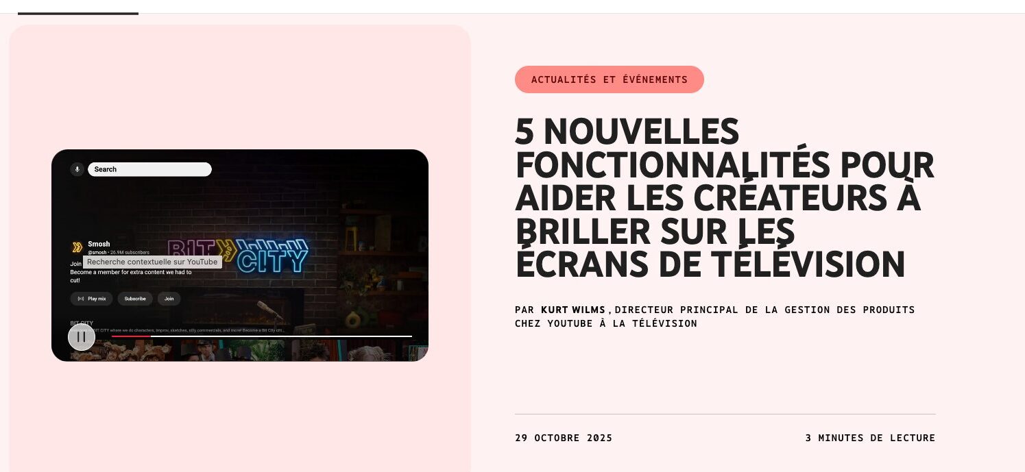 YouTube a annoncé 5 fonctionnalités le 29 octobre 2025. // Source : YouTube YouTube a annoncé 5 fonctionnalités le 29 octobre 2025. // Source : YouTube