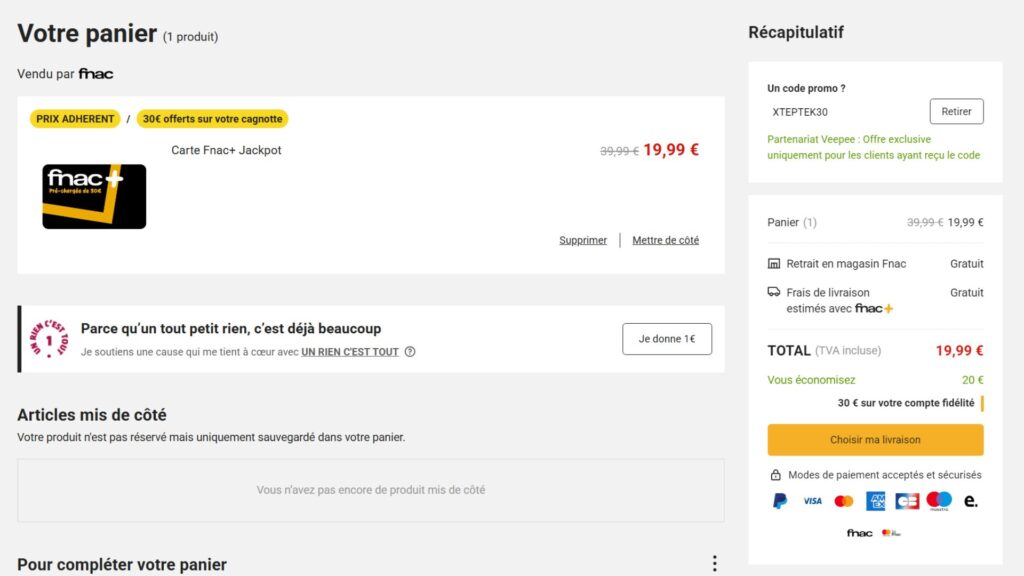 LE code est à rentrer dans le panier // Source : Fnac LE code est à rentrer dans le panier // Source : Fnac