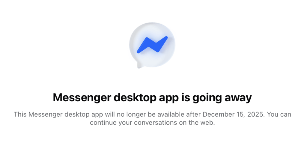 Le message à l'ouverture de Facebook Messenger le 15 décembre 2025. Le message à l'ouverture de Facebook Messenger le 15 décembre 2025.