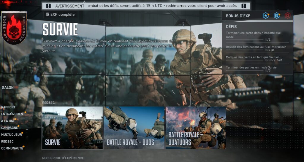 Le mode Battle Royale peut être lancé en DUO ou en QUATUORS Le mode Battle Royale peut être lancé en DUO ou en QUATUORS