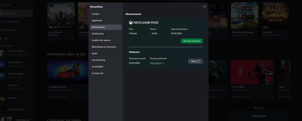 Le Xbox Game pass Ultimate est bien actif jusqu'en février 2026