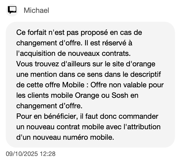 Interrogé par Numerama, le support d'Orange refuse des migrations d'Orange au forfait Voyage de Sosh. Interrogé par Numerama, le support d'Orange refuse des migrations d'Orange au forfait Voyage de Sosh.