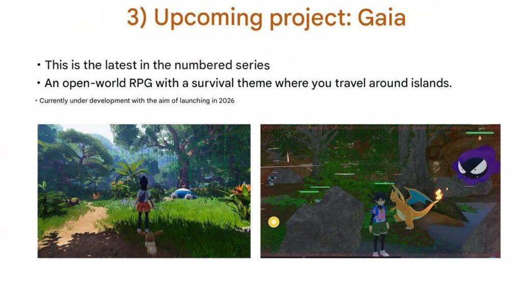 Le prochain jeu Pokémon a pour nom de code Gaia. Il devrait introduire un nouveau moteur de jeu dès 2026. Le prochain jeu Pokémon a pour nom de code Gaia. Il devrait introduire un nouveau moteur de jeu dès 2026.