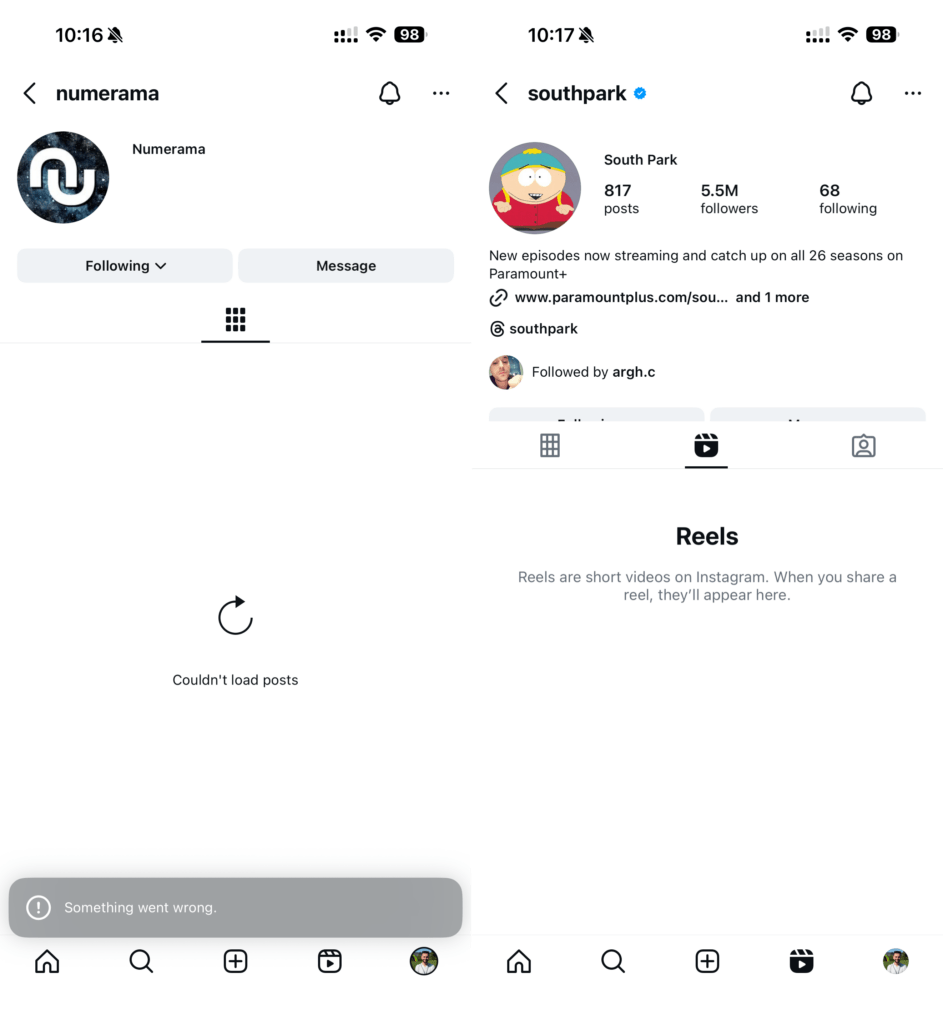 Impossible d'accéder aux profils sur Instagram. Impossible d'accéder aux profils sur Instagram.