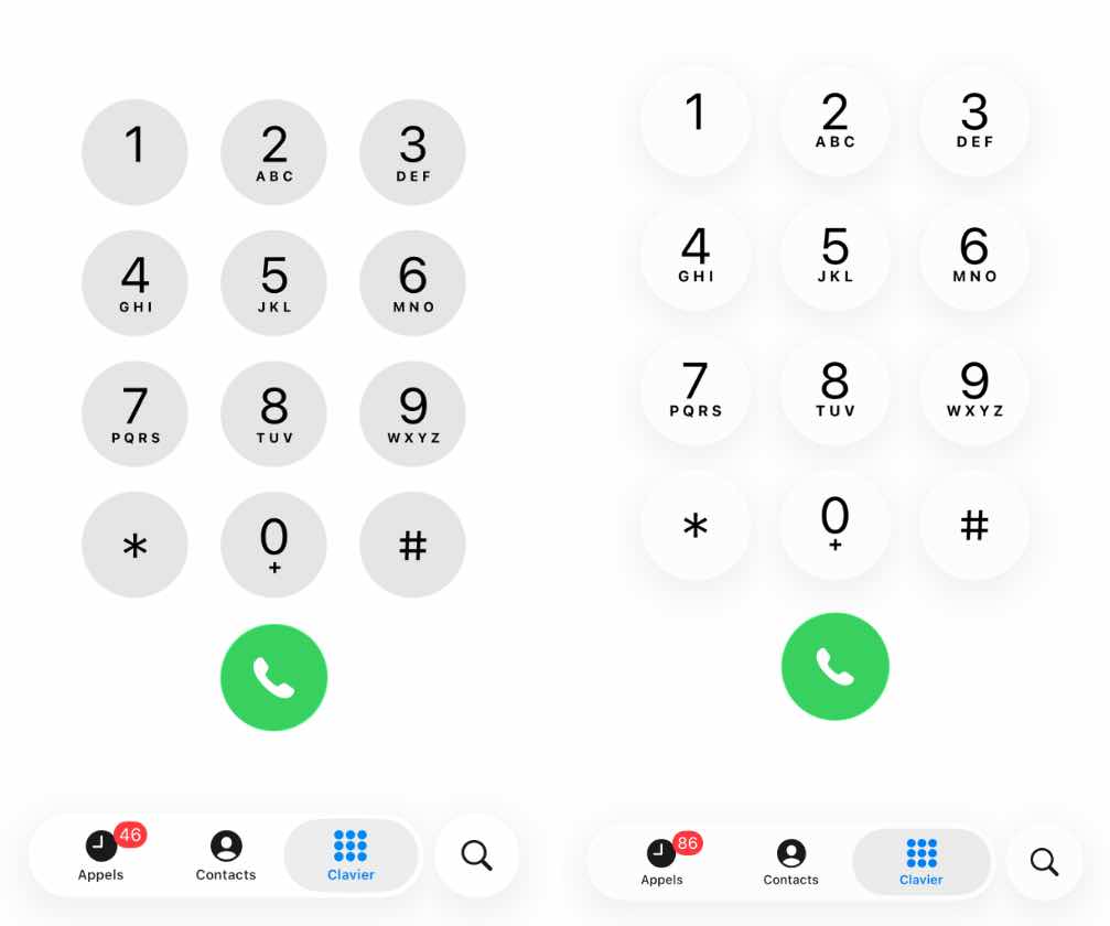 iOS 26 à gauche, iOS 26.1 à droite.