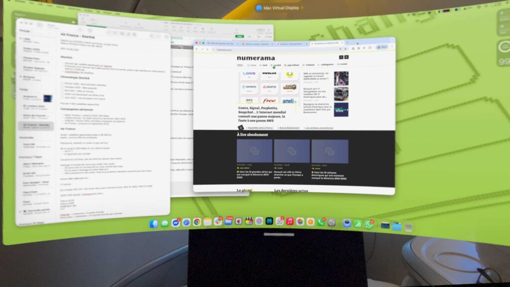 Le mode Mac Virtual Display permet d'afficher l'écran de son Mac devant soi, en 16:9, 21:9 ou 32:9. Il est plus fluide sur la version M5. Le mode Mac Virtual Display permet d'afficher l'écran de son Mac devant soi, en 16:9, 21:9 ou 32:9. Il est plus fluide sur la version M5.