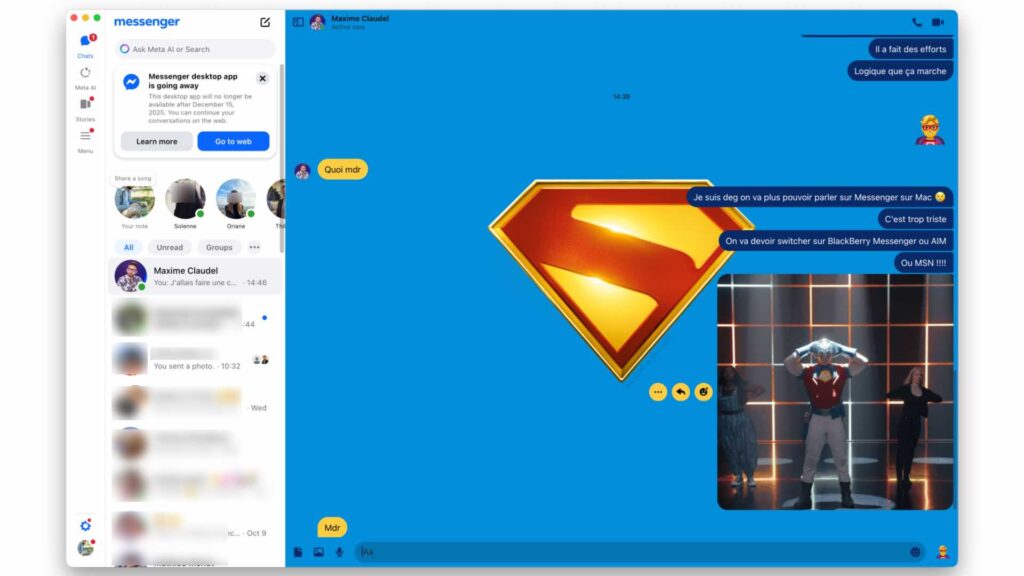 Messenger sur Mac, avec un thème Superman. Messenger sur Mac, avec un thème Superman.
