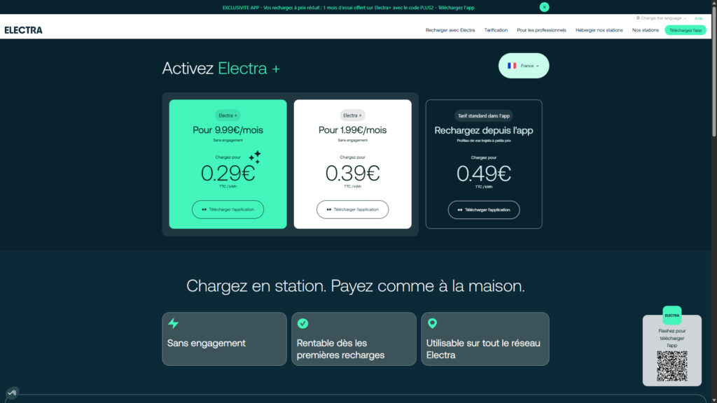 Offres d'abonnement Electra // Source : capture du site Electra