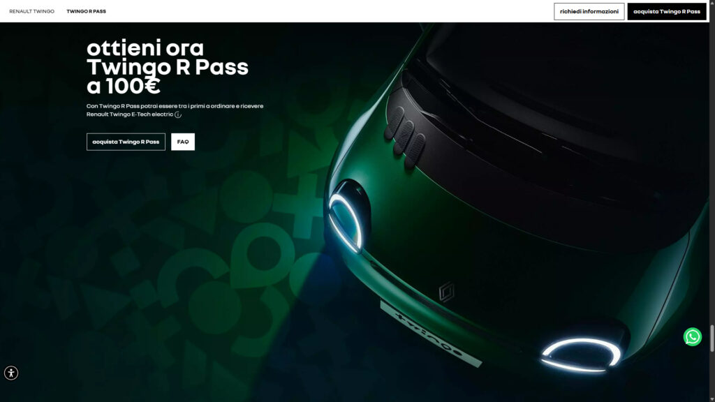 Capture du R-Pass Twingo sur le site italien // Source : Renault Italia