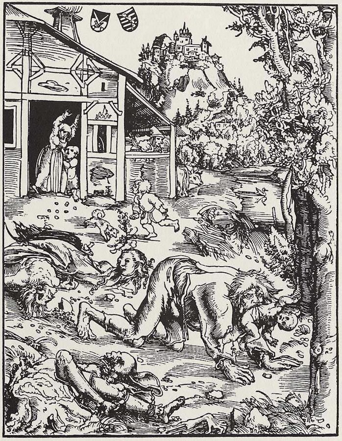 Un loup-garou fait des ravages dans cette gravure sur bois de Lucas Cranach the Elder, datant de 1512 // Source : <a target="_blank" href="https://commons.wikimedia.org/wiki/File:Werwolf.png">Gotha, Herzogliches Museum (Landesmuseum)</a> Un loup-garou fait des ravages dans cette gravure sur bois de Lucas Cranach the Elder, datant de 1512 // Source : <a target="_blank" href="https://commons.wikimedia.org/wiki/File:Werwolf.png">Gotha, Herzogliches Museum (Landesmuseum)</a>