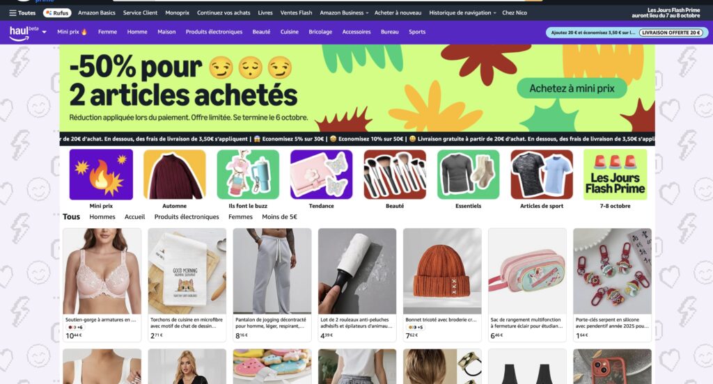La page d'accueil d'Amazon Haul. // Source : Numerama